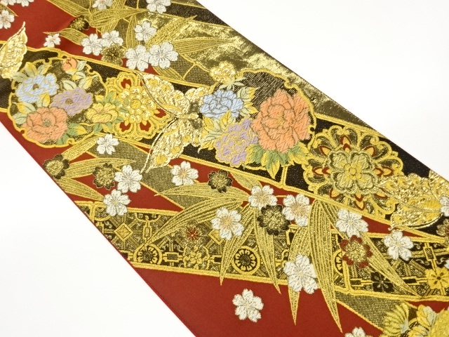 JAPANESE FUKURO OBI / PULP CLOTH / WOVEN FLOWERS